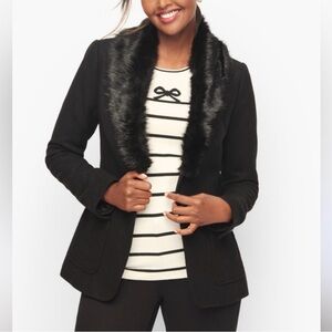 EUC Talbots Black Blazer with Faux Fur Collar 10